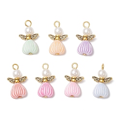 (52) Непрозрачная лаванда Ангел подвески, с железными штифтами с плоской головкой, круглыми бусинами из АБС-пластика с имитацией жемчуга, бусинами в виде крыльев феи из сплава в тибетском стиле и акриловыми бусинами в стиле ремесла, разноцветные, 23x13.5x5 мм, отверстие : 2.5 мм