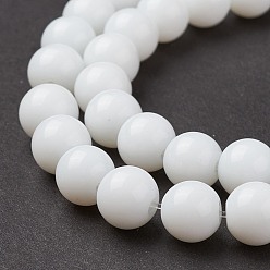 White Glass Beads Strands, Round, White, 8mm, Hole: 1mm, about 40pcs/strand, 11 inch~12 inch