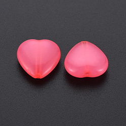Hot Pink Transparent Acrylic Beads, Dyed, Heart, Hot Pink, 13.5x14x6mm, Hole: 1.5mm, about 775pcs/500g