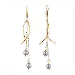 Gray Shell Pearl Dangle Earrings, with 304 Stainless Steel Pendants, 316 Surgical Stainless Steel Earring Hooks, Brass Cable Chains and Cardboard Packing Box, Gray, 98mm, Pin: 0.8mm