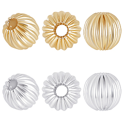 Mixed Color Brass Grooved Beads, Nickel Free, Round, Mixed Color, 6mm, Hole: 1.6mm, 50pcs/color