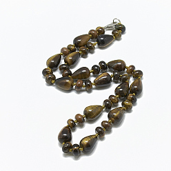 Тигровый глаз Натуральный тигр глаз бисером ожерелья, с застежками сплава омаров, слеза, 18.1 дюйм ~ 18.5 дюйм (46~47 см)