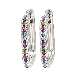 Платина Латунные микро проложить серьги обруча кубического циркония, прямоугольные, платина, 18x2.5x13.5 мм