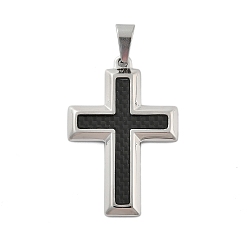 Нержавеющая Сталь Цвет 304 подвески из нержавеющей стали, с углеродным волокном, крест очарование, цвет нержавеющей стали, 41.5x28x3.8 мм, отверстие : 5x8.5 мм