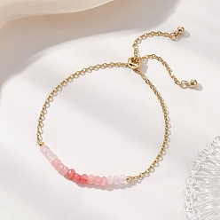 Pink Регулируемые 304 браслеты-слайдеры из нержавеющей стали с цепочкой, Браслеты-звенья из натуральных бусин-рондель из окрашенного малайзийского нефрита для женщин, золотые, розовые, внутренний диаметр: 0.63~2.68 дюйм (1.6~6.8 см)