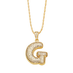 Letter G Brass Micro Pave Cubic Zirconia Pendant Necklaces, Golden, Letter G, 16.54 inch(42cm), Pendant: 24~30x13~22mm