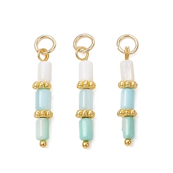 Светло-зеленый Подвески из окрашенных натуральных пресноводных ракушек, Подвески-колонны с градиентным цветом и фурнитурой из нержавеющей стали., реальный 304 k позолоченный, светло-зеленый, 18 мм, Перейти кольцо: 22x4.5 мм, внутренний диаметр: 5x0.8 мм