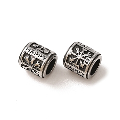 Otros 316 cuentas europeas quirúrgicas de acero inoxidable, abalorios de grande agujero, columna con palabra feliz, plata antigua, vegvisir, 9x8~8.5 mm, agujero: 5 mm