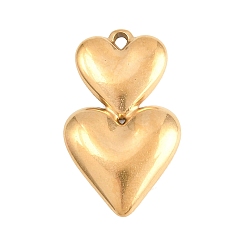 Золотой 304 подвески из нержавеющей стали, двойное пышное сердце, кулон в форме сердца, золотые, 22.5x13.5x2.5 мм, отверстие : 1.4 мм