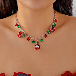 Christmas Bell Рождественское ожерелье-нагрудник из сплава со стразами, эмалью и пластиком., зеленый и красный, платина, Рождественский колокольчик, 14.96 дюйм (38 см), Кулон : 27 мм