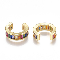 Golden Brass Micro Pave Cubic Zirconia(Random Mixed Color) Cuff Earrings, Golden, 13.5x4mm