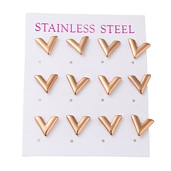 Розовое Золото Вакуумное покрытие pvd 304 серьга-гвоздик из нержавеющей стали, Буква V, розовое золото , 11x11 мм, 12 шт / комплект