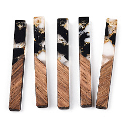 Черный Подвески из прозрачной смолы и ореха, золотой фольгой, прямоугольник амулеты, чёрные, 40x5x4 мм, отверстие : 2 мм