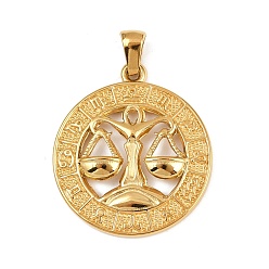 Весы 304 подвески из нержавеющей стали, ионное покрытие (ip), плоские круглые с созвездием, золотые, Весы, 29x25.5x3.5 мм, отверстие : 4.5x3 мм