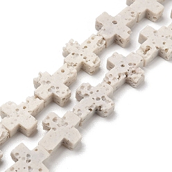 (404) Непрозрачное AB Кислое яблоко Синтетические бусины из лавы, окрашенные, крестик, цветочный белый, 11x9x3 мм, отверстие : 1 мм, около 34 шт / нитка, 14.96'' (38 см)