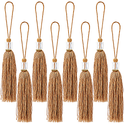 Светло-коричневый 8шт. полиэстеровые подвесные украшения с кисточками, с прозрачными бусинами-кубиками, загар, 248x18 мм