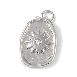 Платина Покрытие стойки латунь микропаве прозрачные подвески из кубического циркония, с прыжковых колец, без кадмия и без свинца, долговечный, солнце, платина, 20.5x13x2.5 мм, отверстие : 2.8 мм