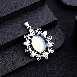 Опал Синтетические Opalite подвески, овальные, неокрашенными, платина, 43x32 мм