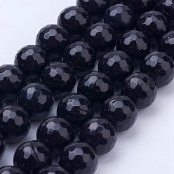 Черный Натуральный Malaysia нити нефритовый шарик, окрашенные, граненые, круглые, чёрные, 10 мм, отверстие : 1 мм, около 37 шт / нитка, 14.5 дюйм (36.83 см)