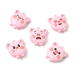 Pink Двусторонние подвески из сплава с покраской и печатью, свинья прелести, розовые, 18x16x6.5 мм, отверстие : 1.2 мм