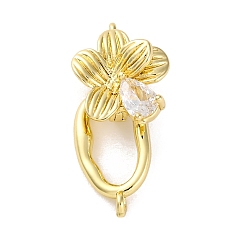 Настоящее золото 14K Латунное микропейв, прозрачный кубический цирконий, складные застежки, без кадмия, без никеля и без свинца, цветок, реальный 14 k позолоченный, 25.5x12 мм, отверстие : 1.2 мм