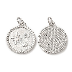 Platinum Eco-Friendly Brass Micro Pave Clear Cubic Zirconia Pendants, with Jump Ring, Lead Free & Cadmium Free, Flat Round with Star, Platinum, 19x16x2mm, Hole: 3mm