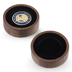 Noir Plaque de rangement ronde en bois pour pièces commémoratives, Plateaux à bijoux pour badges avec intérieur en velours, noir, 7.4x2.25 cm