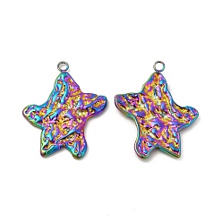 Rainbow Color Revestimiento iónico (ip) 304 colgantes de acero inoxidable, textura, encanto de estrella de mar, color del arco iris, 26x21x2 mm, agujero: 1.8 mm