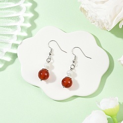 Красный Серьги-подвески из натурального сердолика из латуни, круглые, платина, красные, 42x10 мм