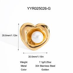 Золотой Кольца-гвоздики из нержавеющей стали в форме сердца, с пластиковой имитацией жемчуга, золотые, 28.6x30 мм