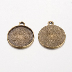 Antique Bronze Tibetan Style Flat Round Alloy Pendant Cabochon Settings, Plain Edge Bezel Cups, Cadmium Free & Nickel Free & Lead Free, Antique Bronze, Tray: 22mm, 28x24x2mm, Hole: 3mm, about 370pcs/1000g