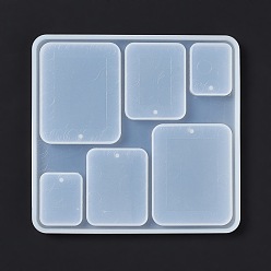 Rectangle DIY Pendant Silicone Molds, Resin Casting Molds, White, Rectangle Pattern, 104x109x5.6mm, Hole: 2mm, Inner Diameter: 23.5~39.5x25~51mm