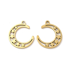 Настоящее золото 18K Ионное покрытие (ip) 304 подвески из нержавеющей стали, луна со звездным шармом, реальный 18 k позолоченный, 18x16x1.5 мм, отверстие : 1.6 мм