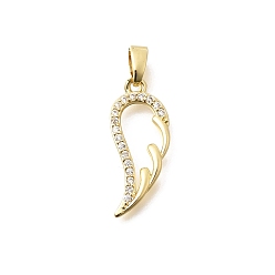 Настоящее золото 18K Латунные подвески с фианитами, крылатые прелести, долговечный, реальный 18 k позолоченный, 21x9x2 мм, отверстие : 5x3 мм