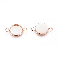 Rose Gold 201 Stainless Steel Cabochon Connector Settings, Plain Edge Bezel Cups, Flat Round, Rose Gold, Tray: 10mm, 12x19x2mm, Hole: 2mm
