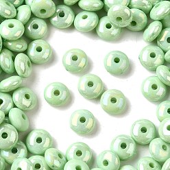 Бледно-Зеленый Непрозрачные акриловые бусины с УФ-покрытием, радужный, плоско-круглые, бледно-зеленый, 8x4 мм, отверстие : 1.8 мм, Около 2500 шт / 500 г