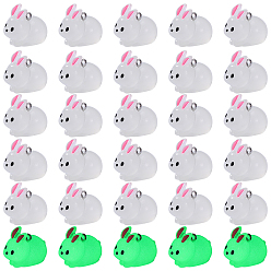 Белый 30 шт. светящиеся полупрозрачные подвески из смолы, кролика прелести, светится в темноте, с платиновым покрытием 304 петлями из нержавеющей стали, белые, 19x24.5x16 мм, отверстие : 2 мм