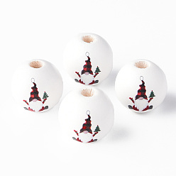 Red Painted Natural Wood Round Beads, Father Christmas, Red, 16x15mm, Hole: 4mm
