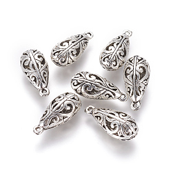 Античное Серебро Полые тибетском стиле сплава подвески, слеза, античное серебро, 24.5x11x8.5 мм, отверстие : 1.5 мм