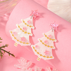 Pink Серьги-гвоздики в виде елки из смолы, симпатичная уникальная дизайнерская праздничная коллекция украшений для ушей, платина, розовые, 55x33 мм