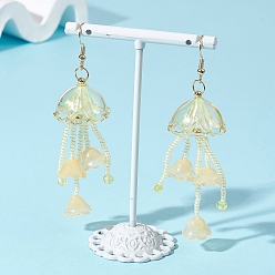 Шампанско-Желтый Серьги-подвески из акрила и стеклянных бусин в виде медуз, с 304 нержавеющей стали серьги крючки, золотые, шампанское желтый, 78x23 мм