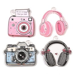 (52) Непрозрачная лаванда Подвески из прозрачного акрила с принтом, брелоки для наушников-камер, разнообразные, разноцветные, 34~41x36~45x4 мм, отверстие : 2 мм