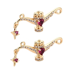 Настоящее золото 18K Латунные микро проложить кубического циркония подвески, волшебная лампа Аладдина, реальный 18 k позолоченный, 13x32x7 мм, отверстие : 1.2 мм