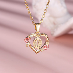 Letter Q Подвеска в виде сердца из латунных роз с буквой., золотой и розовое золото, Буква Q, 17.72 дюйм (45 см)