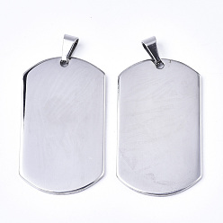 Stainless Steel Color Non-Tarnish 304 Stainless Steel Pendants, Stamping Blank Tag, with Snap On Bails, Rectangle, Stainless Steel Color, 49x28x2mm, Hole: 9x5mm