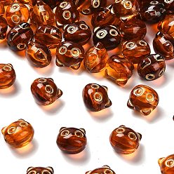 Коричневый Прозрачные акриловые бусины, кошка, золотой металл обвитыми, коричневые, 12.5x13x11 мм, отверстие : 1.8 мм, Около 431 шт / 500 г