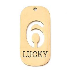 Настоящее золото 18K 304 подвески из нержавеющей стали, овал с цифрой 6 и словом «счастливый», ионное покрытие (ip), реальный 18 k позолоченный, 35x17x1.5 мм, отверстие : 1.8 мм