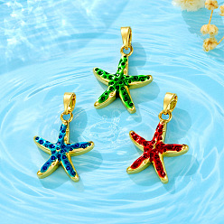 (52) Непрозрачная лаванда Латунь эмаль подвески, очарование морской звезды, золотые, разноцветные, 17.5x15x3.5 мм, отверстие : 5x2.5 мм