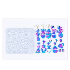 Белый Пасхальные формы для подвесок своими руками, силиконовые формы для литья, для уф-смолы, изготовление изделий из эпоксидной смолы, кролик и яйцо, белые, 129x111.5x4.5 мм, отверстие : 1.5 мм