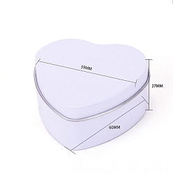 White Heart Shaped Tinplate Candle Tins with Lid, Empty Candle Jar Containers for Candle Making, White, 60x59x27mm